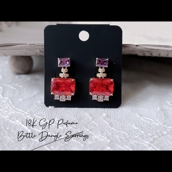 18K GP Perfume Bottle Dangle Earrings - Picture 1 of 6